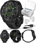 Garmin Instinct Crossover Tactical Edition Rugged Hybrid GPS Smartwatch, 1.2' AMOLED Sapphire, Analog Hands, Jumpmaster Activity, Applied Ballistics White Earbuds Bundle