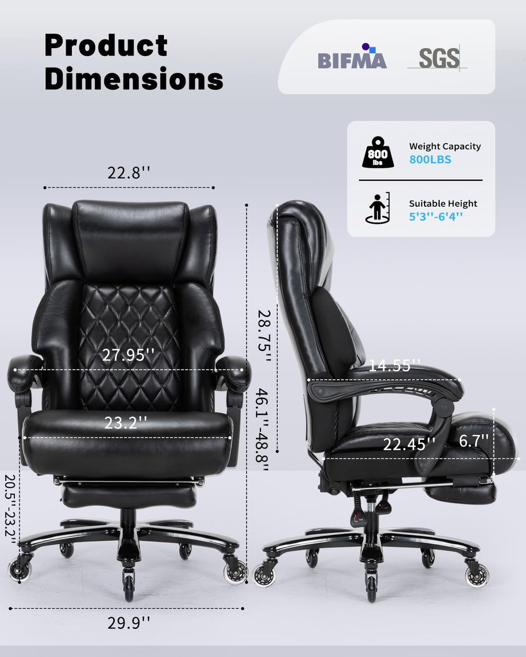 800LBS Big and Tall Office Chair with Foot Rest, Heavy Duty Executive Reclining Chair for Heavy People, Extra Wide Seat and Mobile Lumbar,High Back Large Computer Desk Chair for Home Office