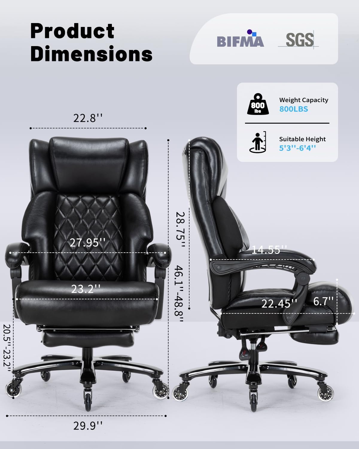 800LBS Big and Tall Office Chair with Foot Rest, Heavy Duty Executive Reclining Chair for Heavy People, Extra Wide Seat and Mobile Lumbar,High Back Large Computer Desk Chair for Home Office
