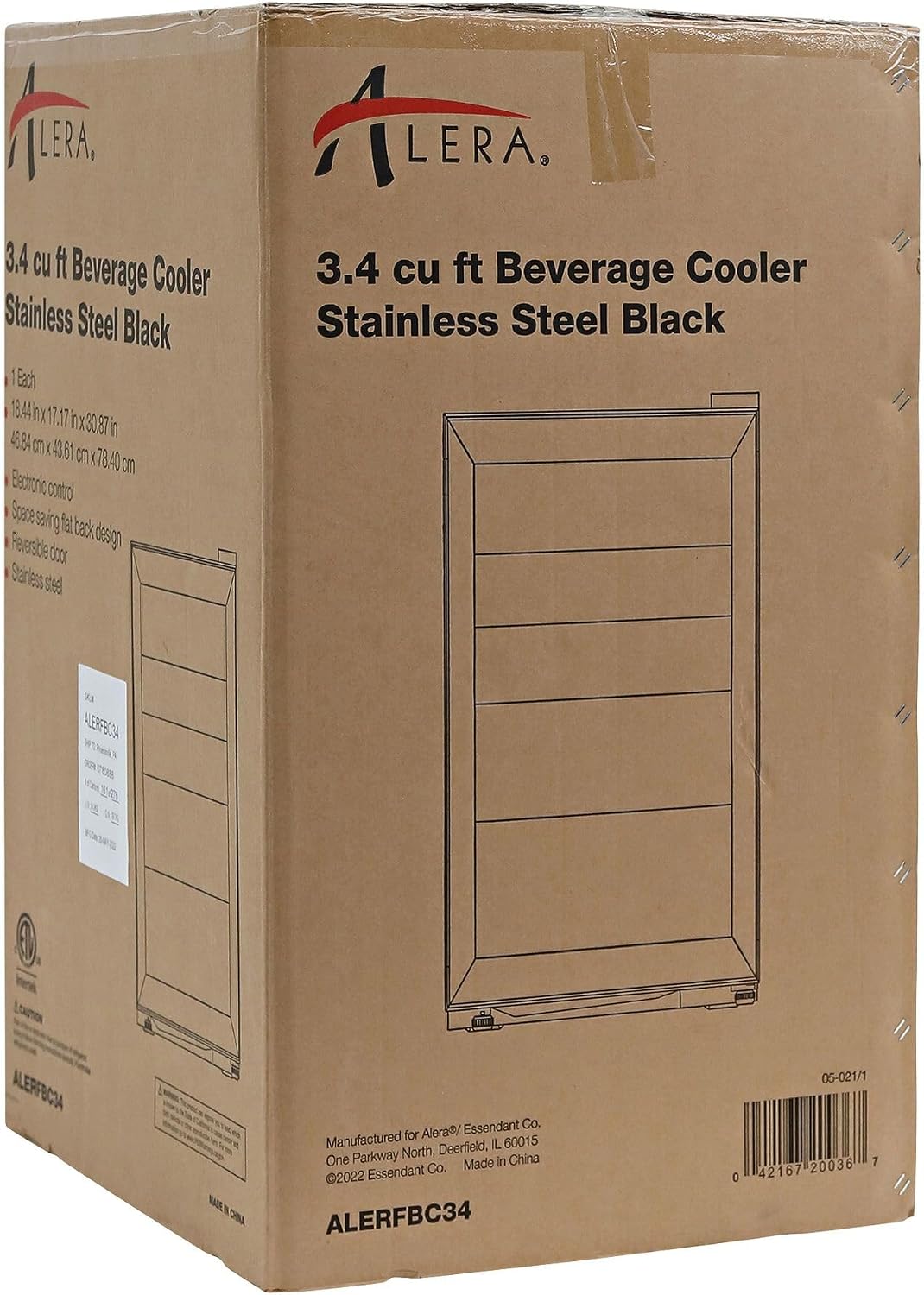 Alera 3.4 Cu. Ft. Beverage Cooler, Stainless Steel/black
