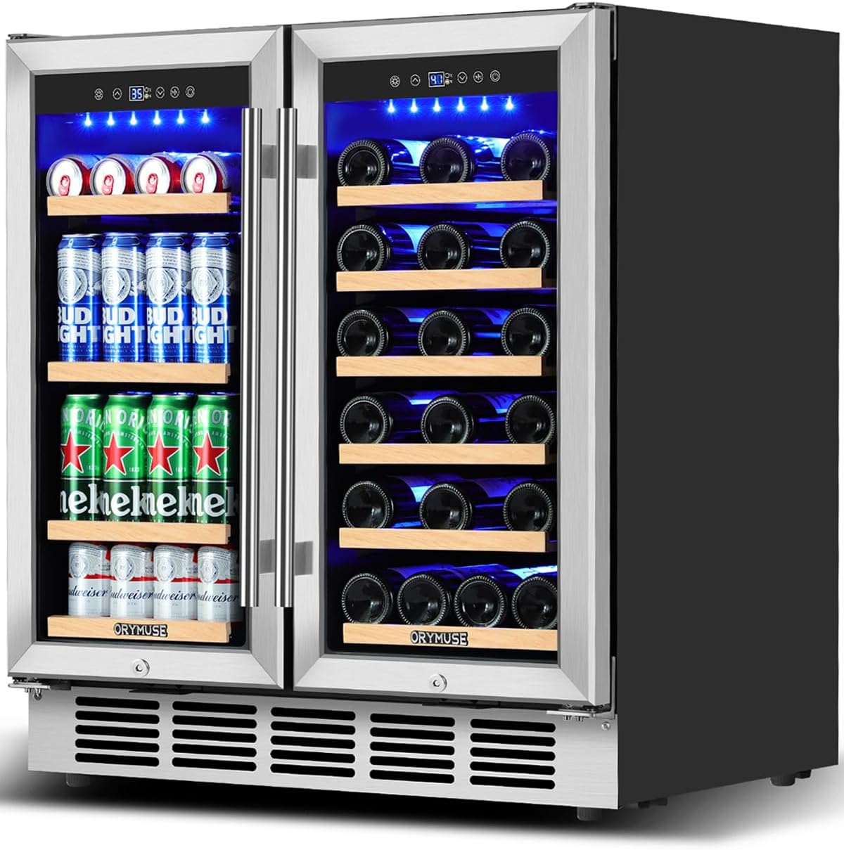 ORYMUSE Wine and Beverage Refrigerator 30 Inch, Beverage Fridge Dual Zone with Upgraded Cooling, Wine Beverage Cooler Built-in or Freestanding, 30 Bottles and 110 Cans Large Capacity