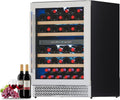 Albott 24 Inch Wine Fridge, Dual Zone 49 Bottle Wine Cooler 41–68℉ with Digital Temperature Control, Reversible Double-Layer Glass Door, Built-in or Freestanding Design for Home and Bar