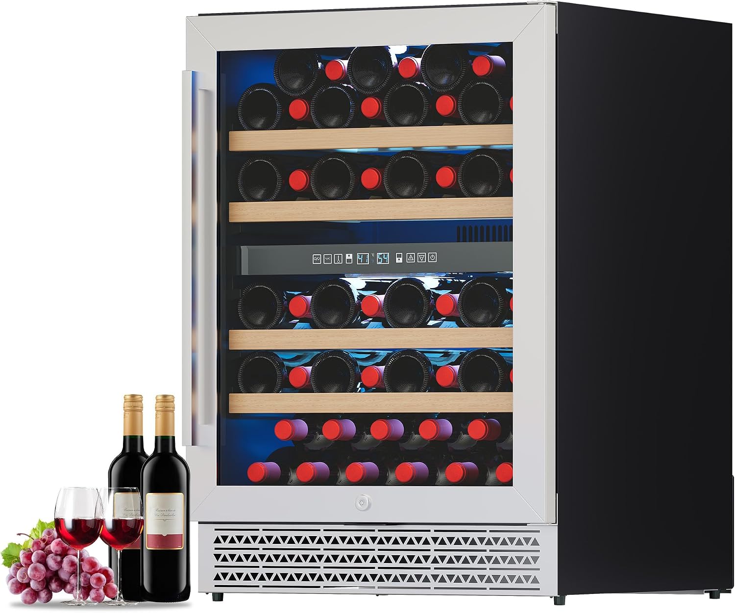Albott 24 Inch Wine Fridge, Dual Zone 49 Bottle Wine Cooler 41–68℉ with Digital Temperature Control, Reversible Double-Layer Glass Door, Built-in or Freestanding Design for Home and Bar