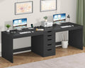 YOMILUVE 2 Person Desk with 5 Drawers and Power Outlets, 78.7 Inch Long Computer Desk with Storage File Cabinet, Two Person Home Office Double Desk with Storage, Black
