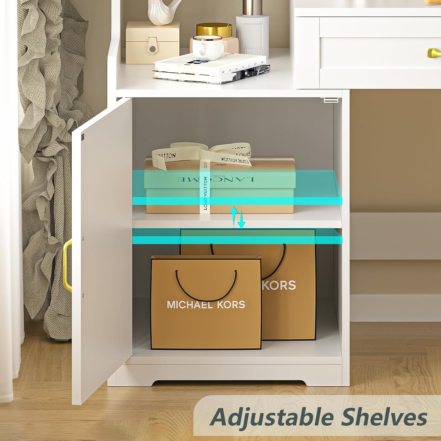 YOMILUVE 60' Computer Desk with Drawers & Bookshelves, Home Office Desk with Storage Cabinet & Spacious Desktop, Writing Gaming Study Table with Bookcase, White