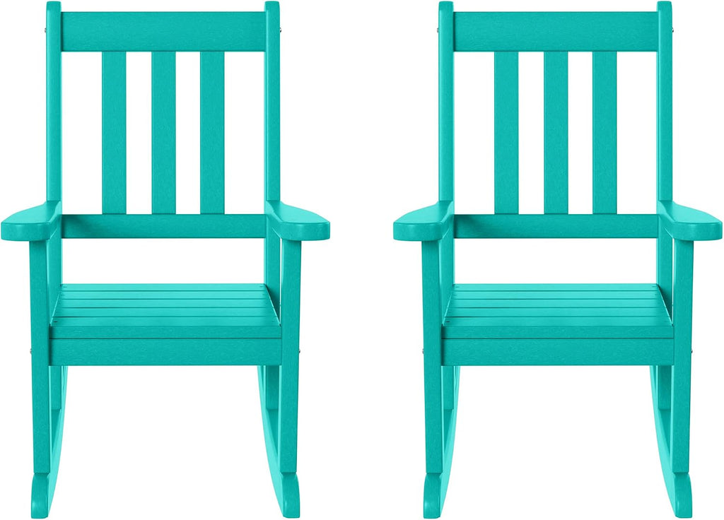 WestinTrends Malibu Outdoor HDPE Plastic Preschool Toddler Rocking Chairs (Set of 2), Turquoise