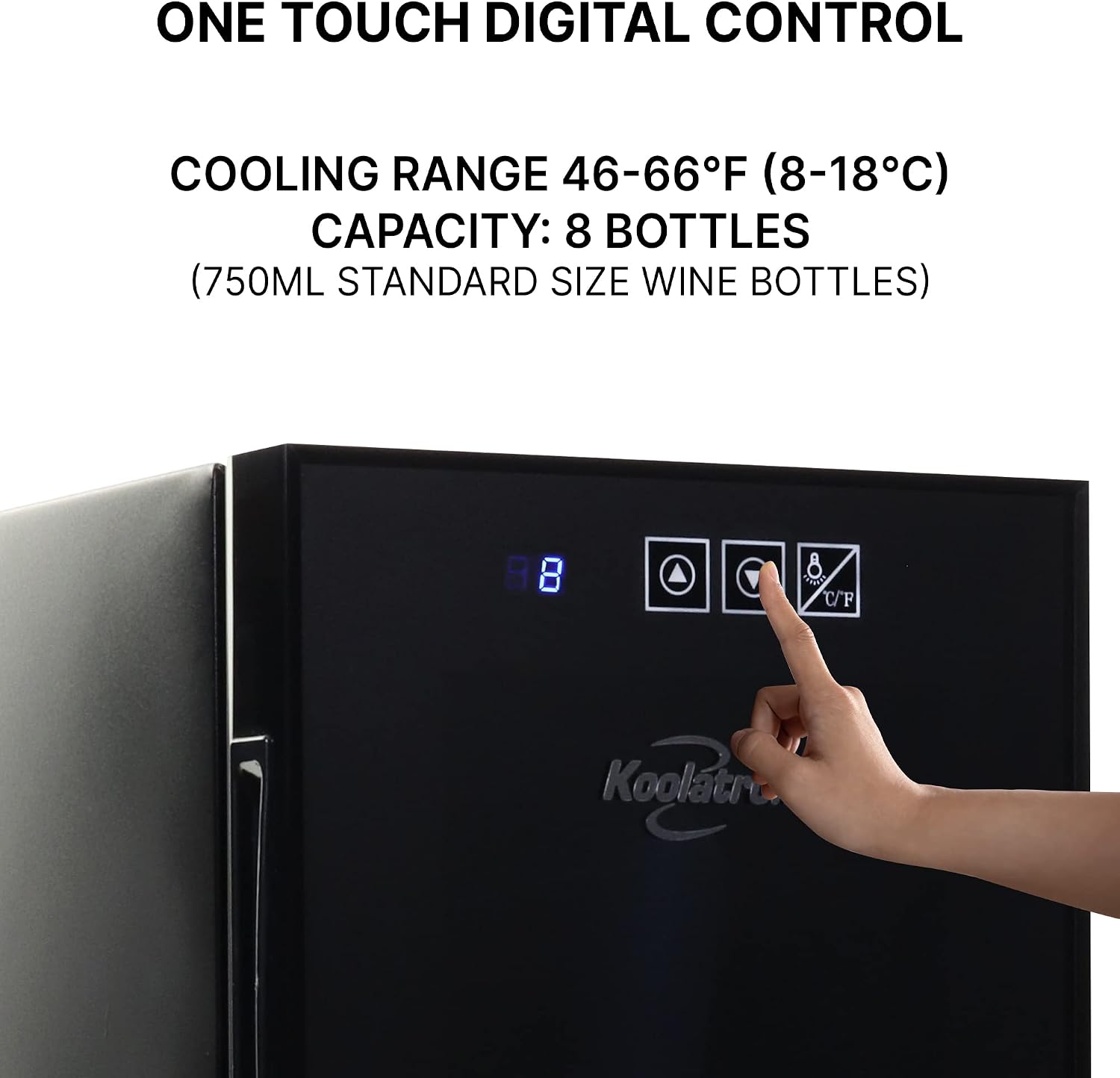Koolatron 8 Bottle Wine Cooler, Black, Thermoelectric Wine Fridge, 0.8 cu. ft. (23L), Freestanding Urban Series Wine Refrigerator, Red, White and Sparkling Wine Storage for Kitchen and Apartment