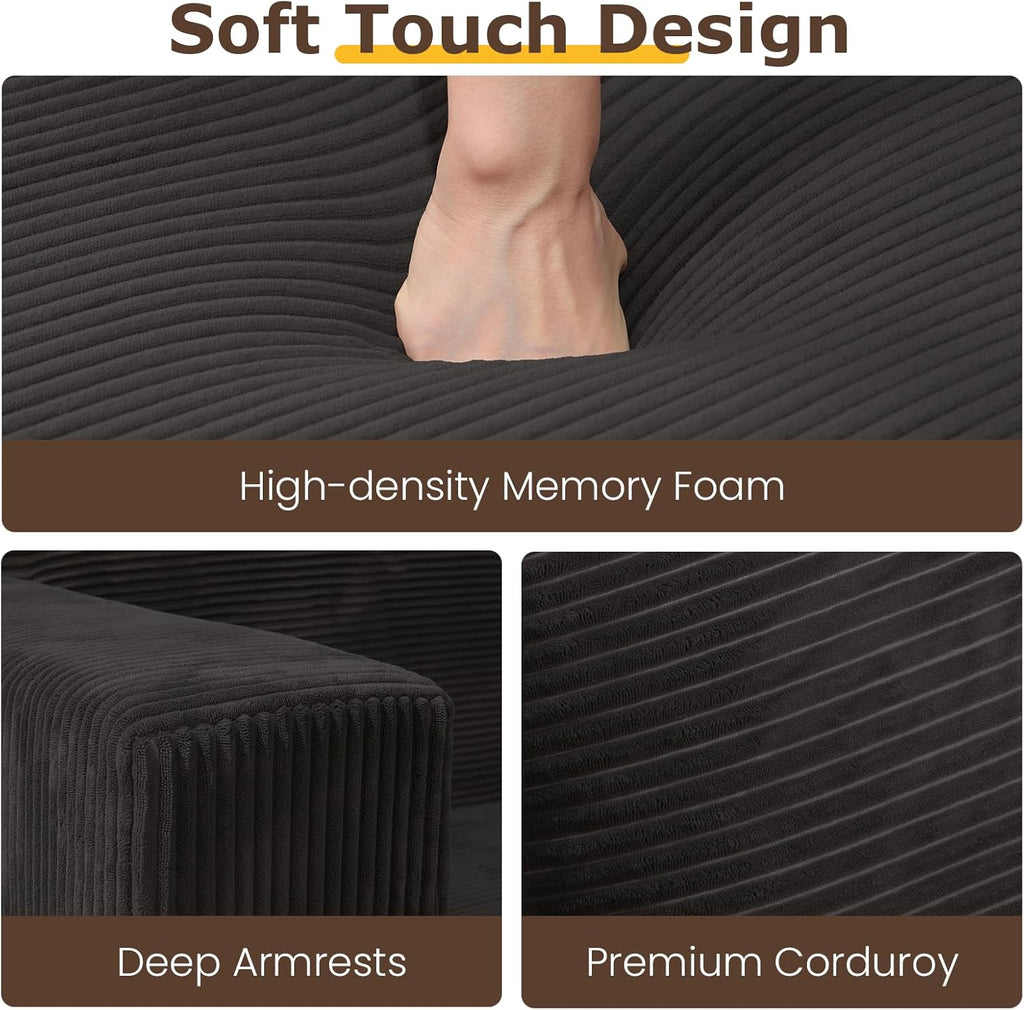 cidludto Convertible Sofa Bed, Boneless Loveseat Folding Couch Bed Foldable - 3 in 1 Small Ccouch & Futon Sofa Sleeper, Corduroy Pull Out Couch with 4 Pillows for Living Room, Black