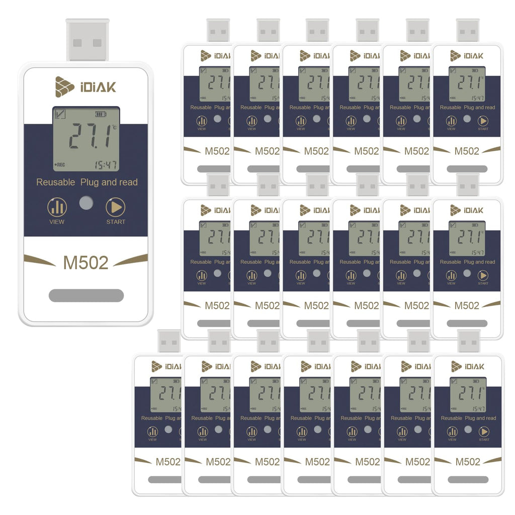M502 Temperature Data Logger USB Temp/Humidity Recorder with PDF and Excel (Reusable) Refrigerator Thermometer 14400 Points High Accuracy 20 Pack