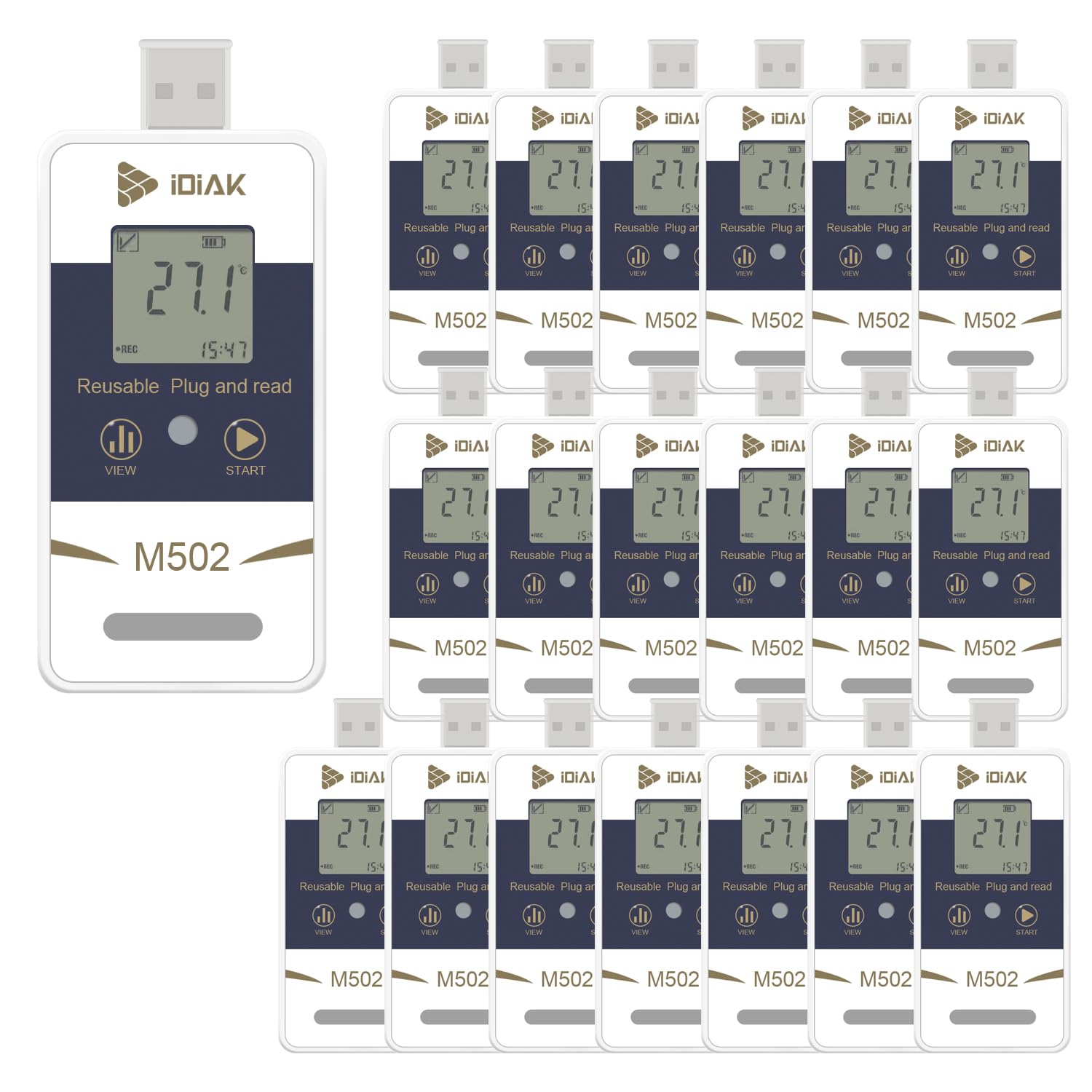 M502 Temperature Data Logger USB Temp/Humidity Recorder with PDF and Excel (Reusable) Refrigerator Thermometer 14400 Points High Accuracy 20 Pack