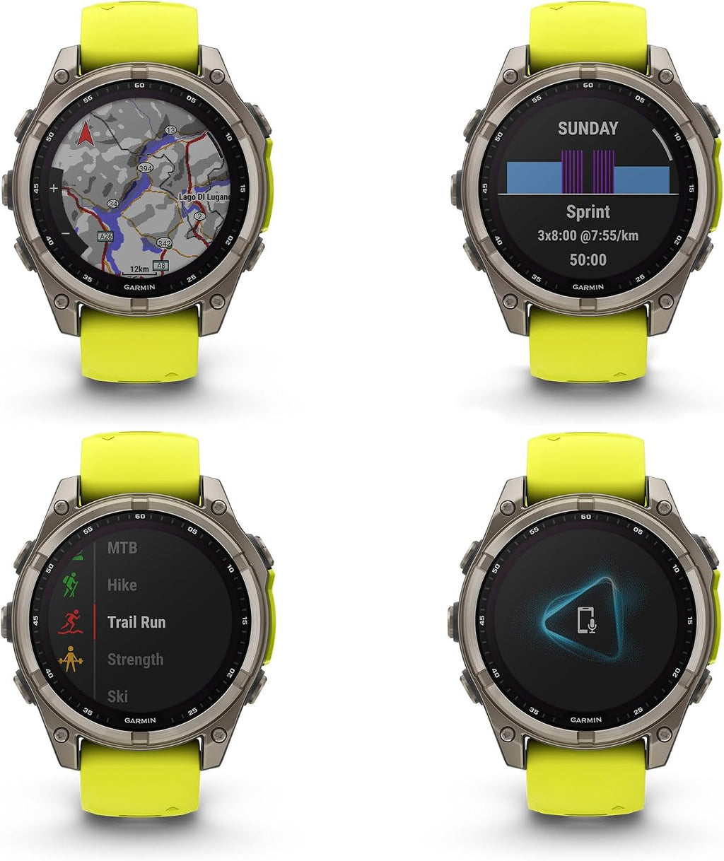 Garmin Fenix 8 47MM Solar Sapphire Multisport GPS Smartwatch Titanium with Amp Yellow Silicone Band, 48 Days Battery Life Smart Watch Pro Bundle