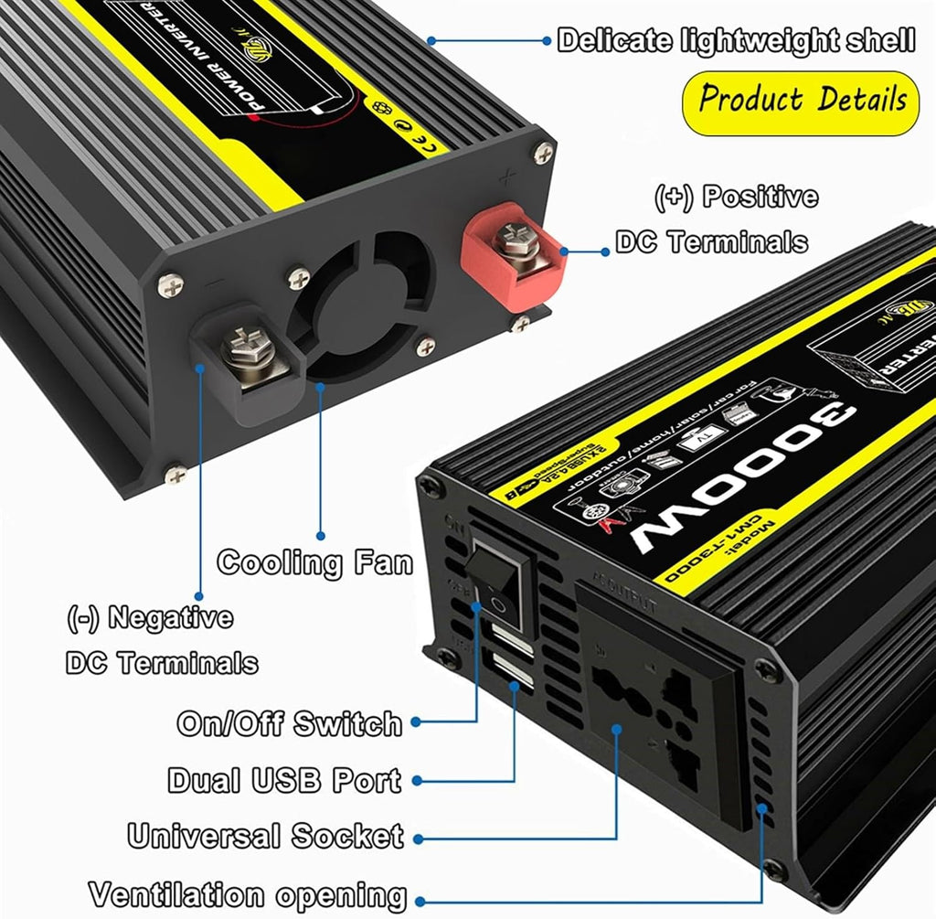3000W Solar Inverter Kit 12V to 110V 220V with 50A Controller and 50W Folding Solar Panel for Home Grid Solar Power System(Black,12V to110V)