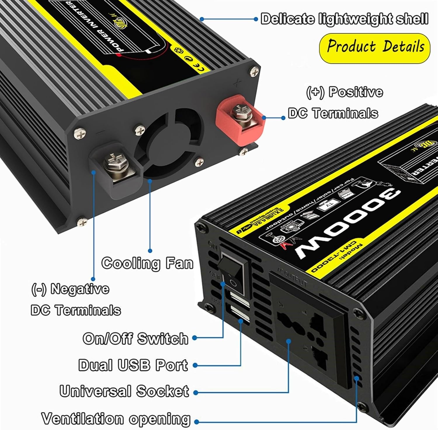 3000W Solar Inverter Kit 12V to 110V 220V with 50A Controller and 50W Folding Solar Panel for Home Grid Solar Power System(Black,12V to110V)