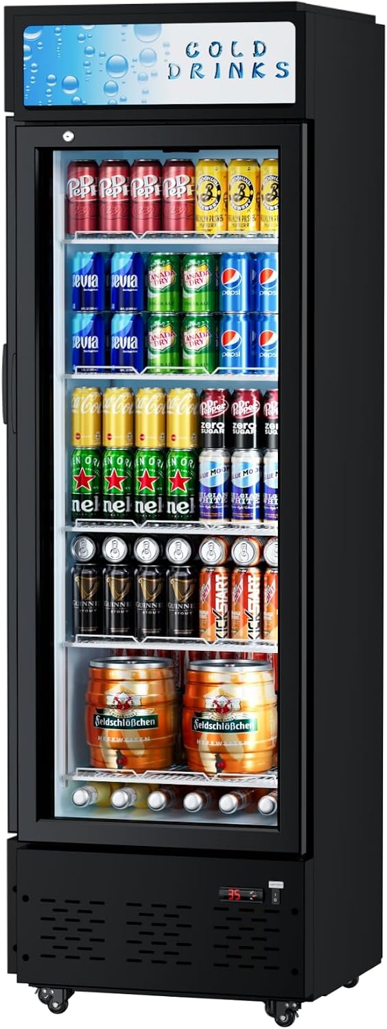 20.8''W Commercial Refrigerators, 11 Cu.ft. Glass Door Beverage Refrigerators Commercial Fridge Upright Display Cooler with Soft LED Light and Adjustable Shelves for Restaurant Grocery Stores
