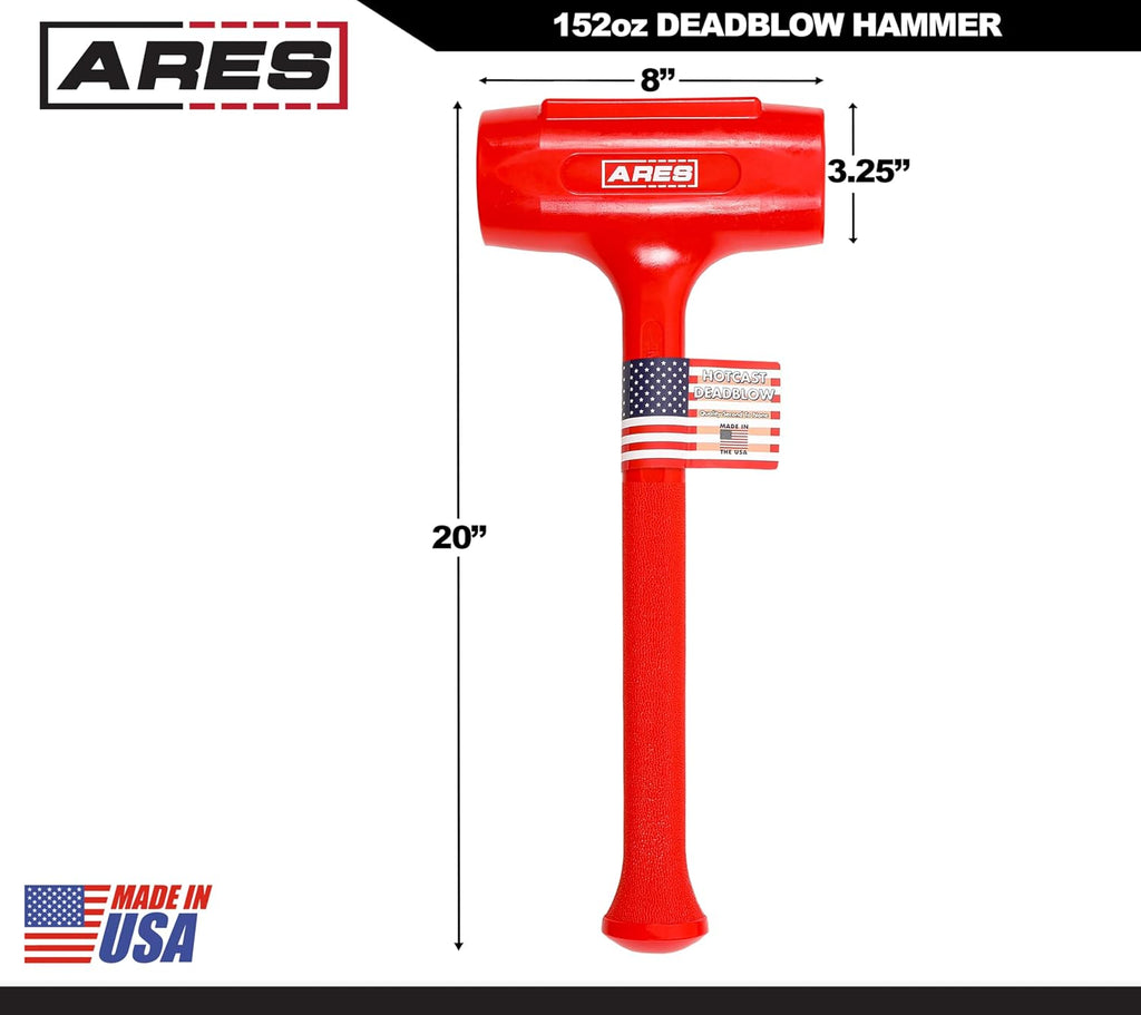 ARES 4131012 – 9.5-Pound Sledge Deadblow Hammer – Steel Shot-Filled Head Breaks Down Debris, Drives Stakes, Indoor and Outdoor Construction – Polyurethane Design Minimizes Rebound - Made in USA