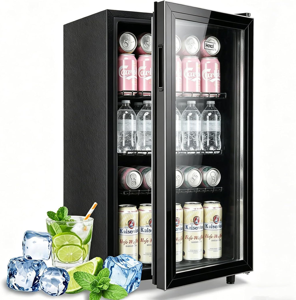 WANAI Beverage Refrigerator and Cooler with Glass Door - 120 Cans Capacity, 3.5 Cu.ft Small Beer Fridge for Drinks, Soda, Wine - Mini Cooler with 7 Adjustable Temperature Control
