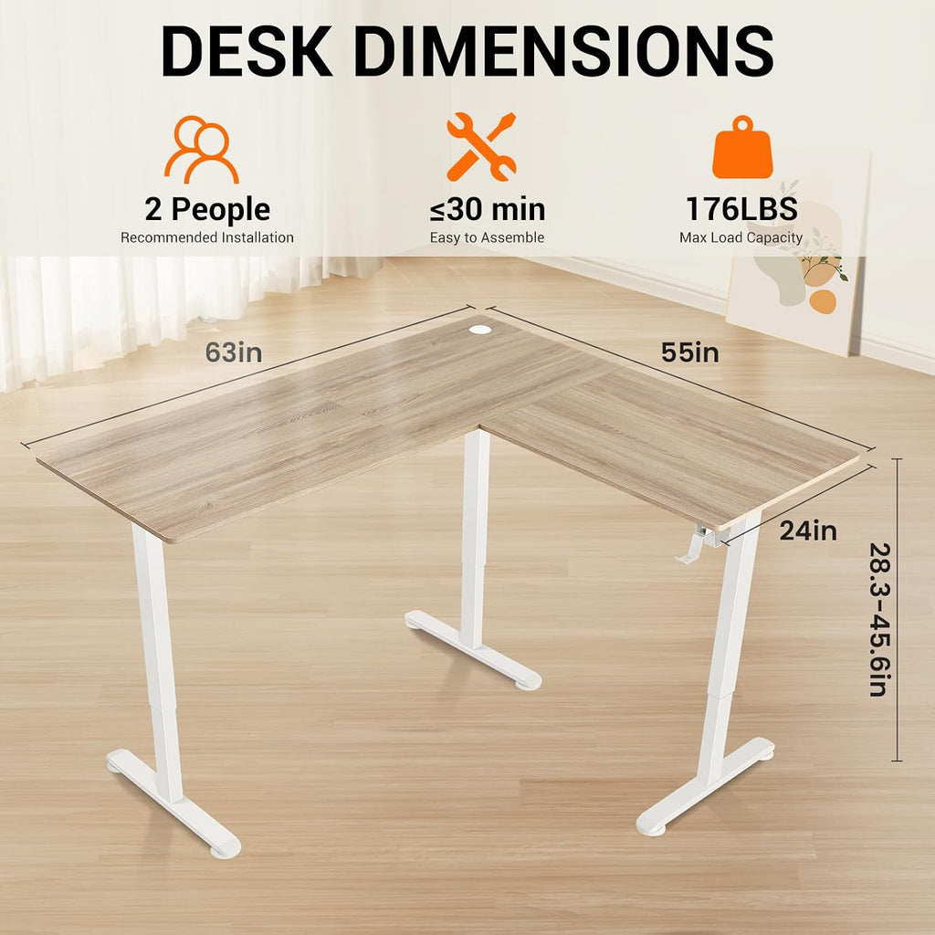 63' L Shaped Standing Desk,Electric Height Adjustable Corner Stand Up Desk, Ergonomic Sit Stand Home Office Computer Desk with Splice Board (Black)