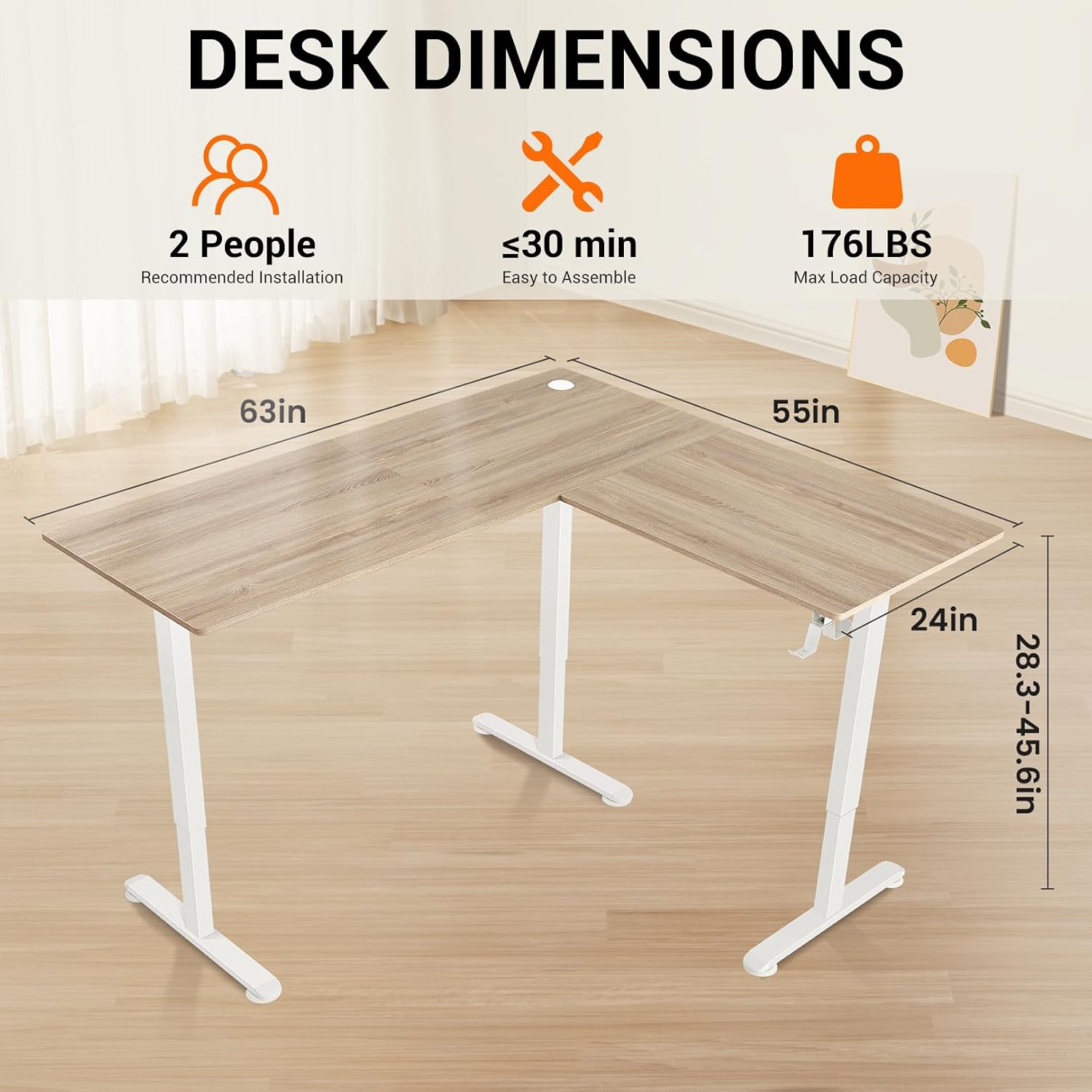 63' L Shaped Standing Desk,Electric Height Adjustable Corner Stand Up Desk, Ergonomic Sit Stand Home Office Computer Desk with Splice Board (Black)