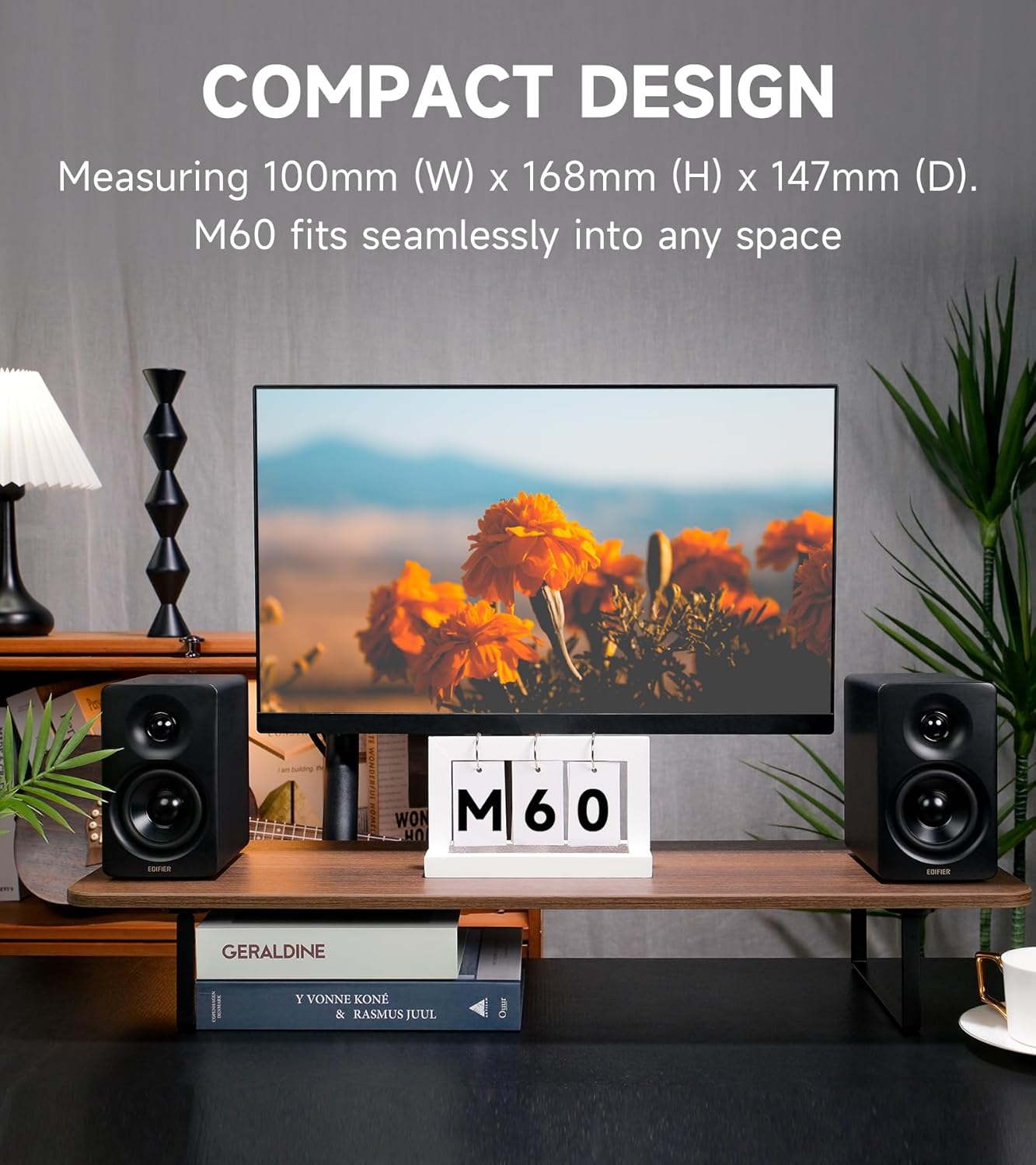 Edifier M60 Multimedia Speaker Bluetooth 5.3, 66W RMS, Hi-Res Audio & Hi-Res Wireless Audio, LDAC,3' Mid Bass & 1' Tweeter, USB-C & Aux Inputs, Compact Desktop Speaker – Black
