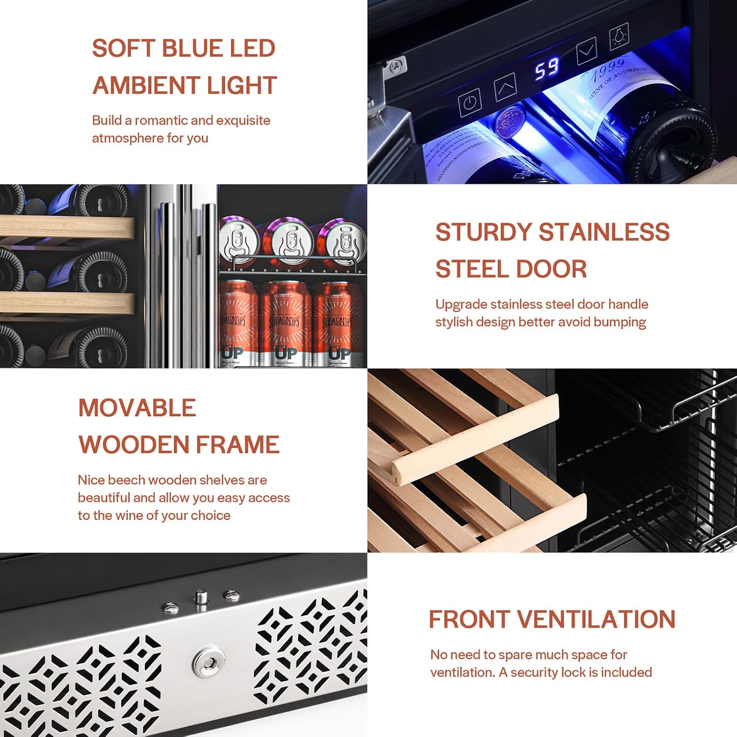 Empava 24' Dual Zone Wine and Beverage Refrigerator Cooler, Freestanding or Under Counter Fridge Chiller with LED Light, 78 Cans and 20 Bottles Capacity, Touch Control, Stainless Steel