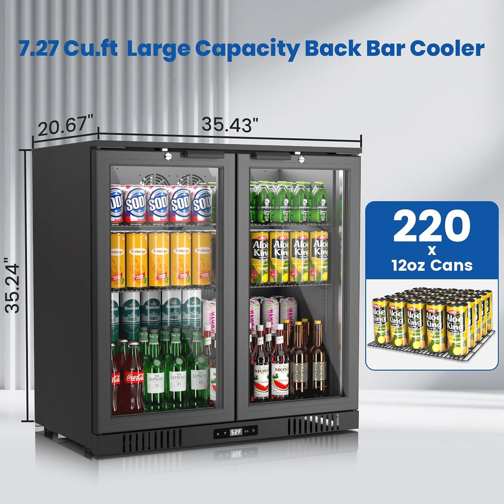 Back Bar Cooler with 2 Glass Doors, Under Counter Beverage Refrigerator, 7.3 Cu.Ft Commercial Display Bar Back Fridge Cooler for Beer & Soda