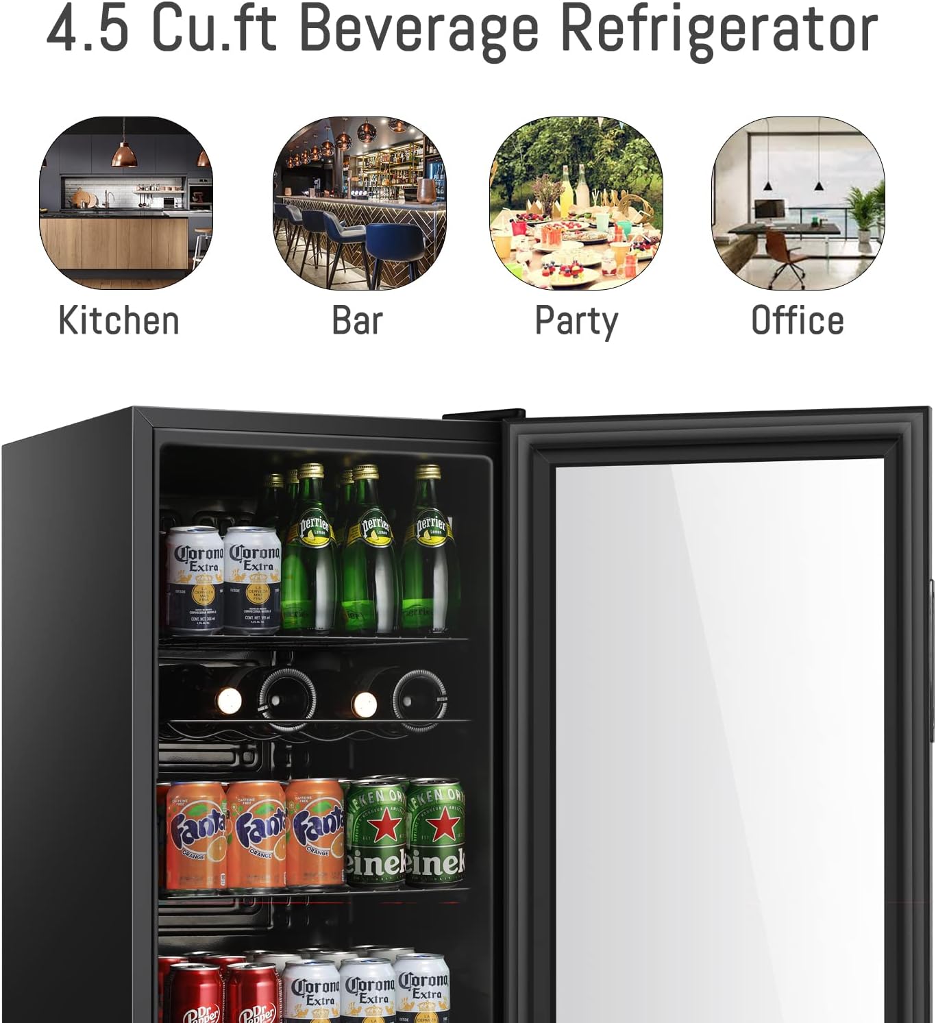 HAILANG 4.5 cu.ft Beverage Refrigerator Cooler, Mini Fridge with Glass Door for Beer Soda or Wine, Perfect for Home,Bar, Office