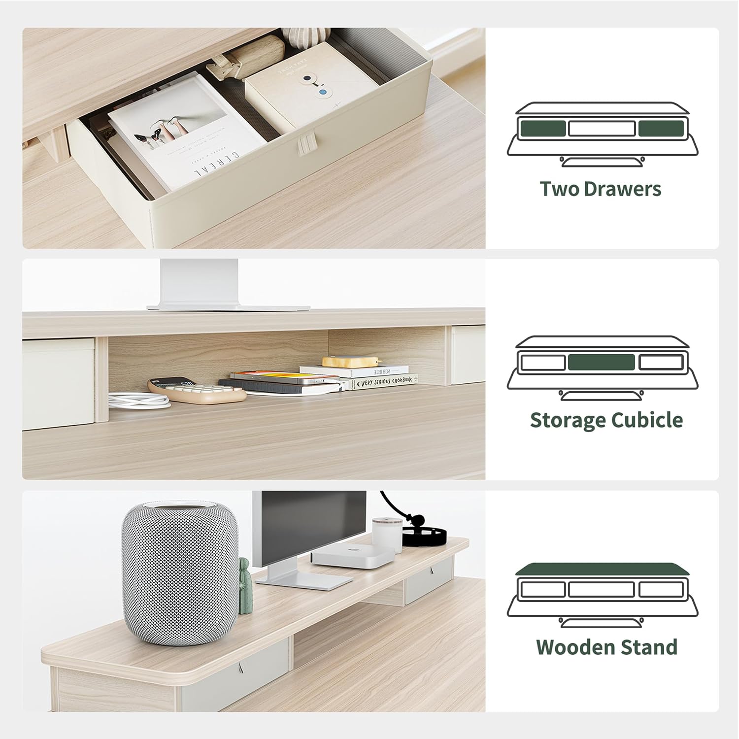 FEZIBO Height Adjustable Electric Standing Desk with 5 Drawers, 55 x 24 Inch Table with Storage Shelf, Sit Stand Desk White Frame/Light Walnut Top, 55 inch