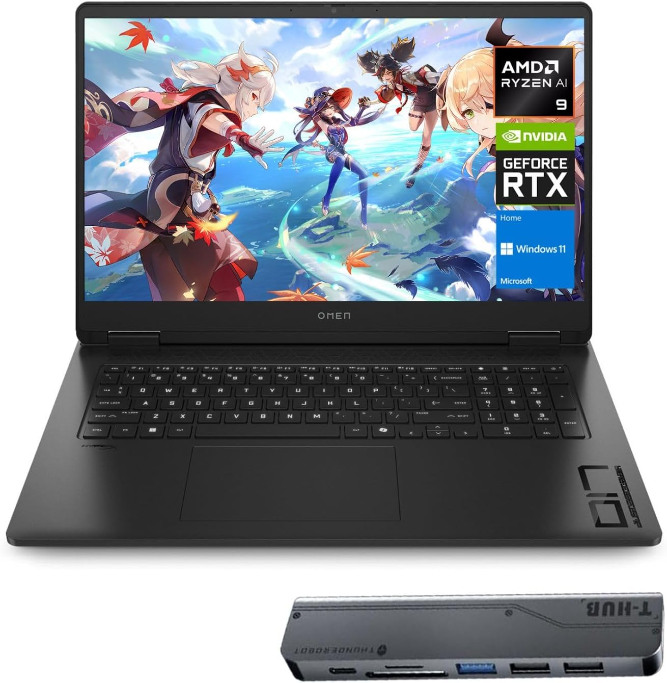 HP OMEN 17.3 RTX 5070 AI Gaming Laptop, 17.3' FHD 144Hz, AMD Ryzen AI 9 365, NVIDIA RTX 5070, 32GB DDR5 RAM, 1TB SSD, RGB Backlit KB, Low Blue Light, Bundle with Thunderobot 7 in-1 USB-C Hub