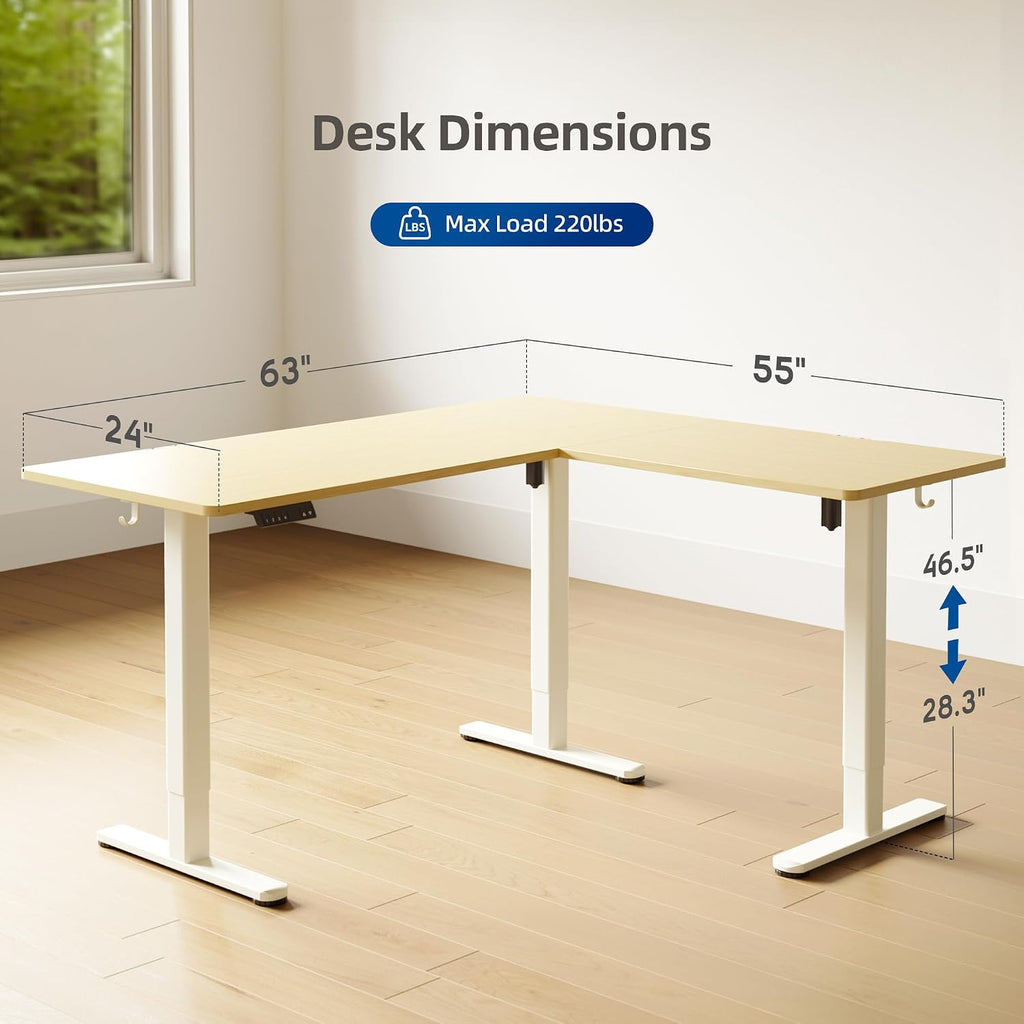 YDN L Shaped Standing Desk, Electric Standing Desks L Shape Adjustable Height Dual Motor, 63 x 55 Inch Corner Standing Desks with Splice Board for Home Office, Large Standing Desk, Nature