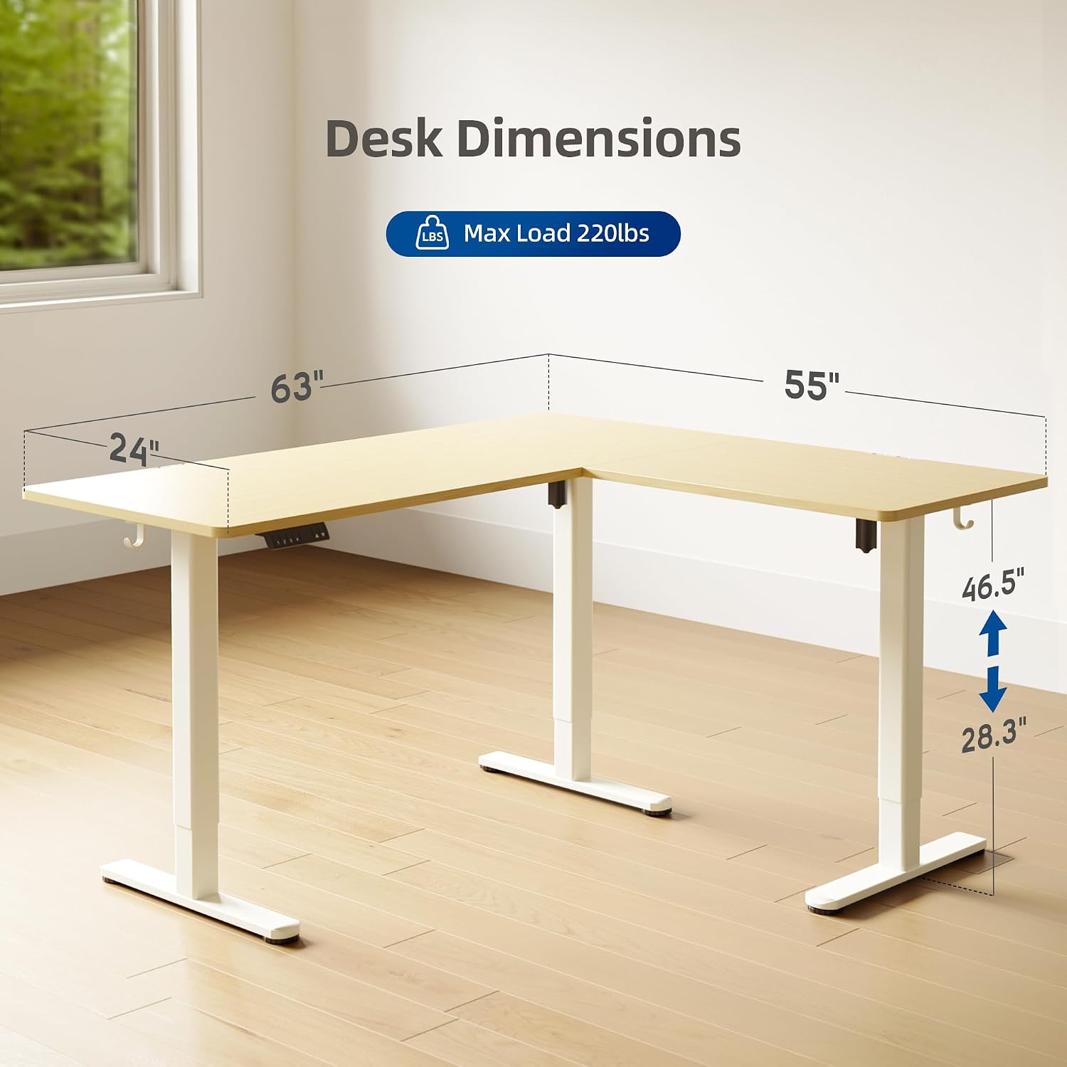 YDN L Shaped Standing Desk, Electric Standing Desks L Shape Adjustable Height Dual Motor, 63 x 55 Inch Corner Standing Desks with Splice Board for Home Office, Large Standing Desk, Nature