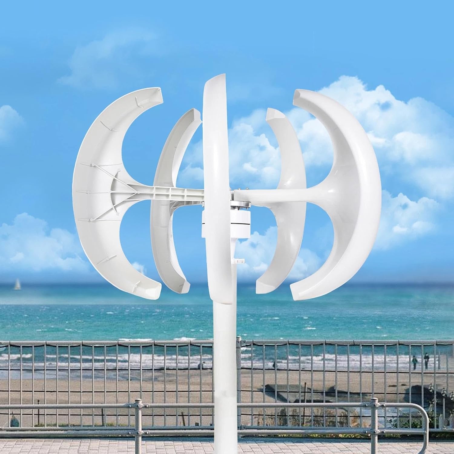 3000W Vertical Axis Wind Turbine Generator 12V/24V 5-Blade Maglev VAWT Red Lantern Design For Landscape & Street Lighting Low-Noise, Nylon Fiber Blades, Electromagnetic Brake(12v)
