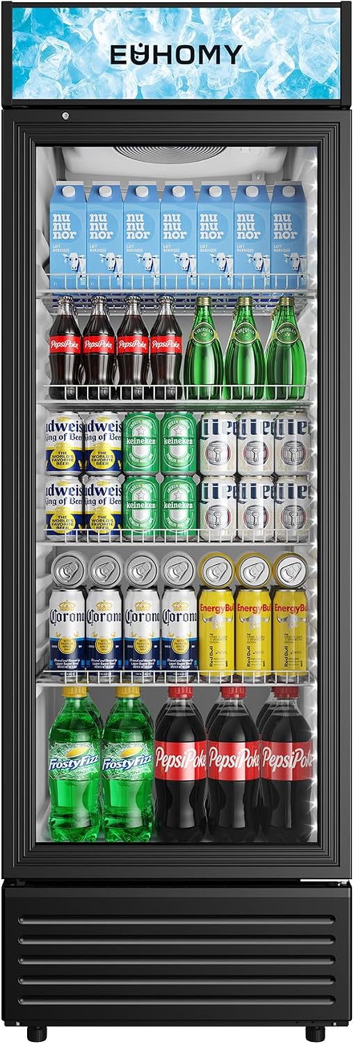 EUHOMY Commercial Refrigerator Glass Door, 12 Cu.Ft Commercial Beverage Refrigerator with Soft LED Light, Adjustable Shelves, Display Refrigerator for Restaurant Cafe Bar, ETL Listed