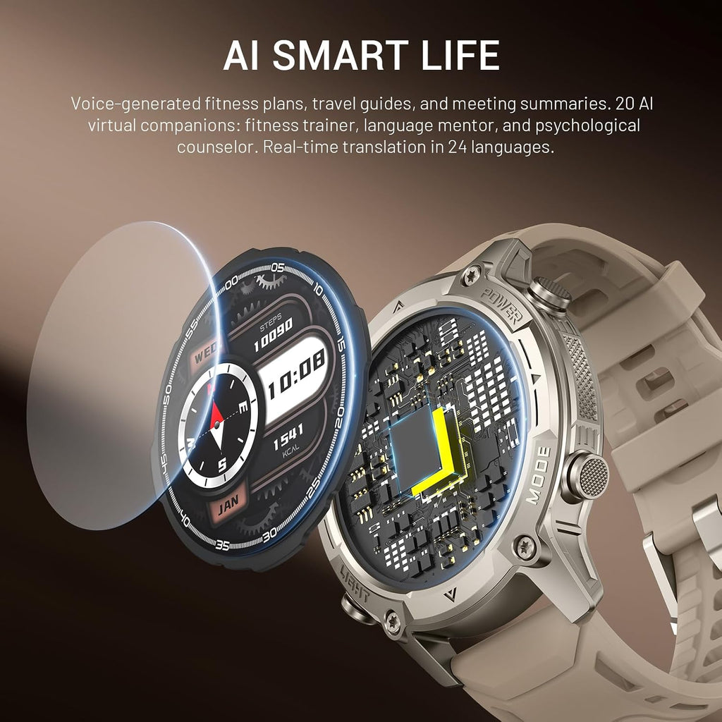 Smart Watch for Men, with GPS, Offline Maps, Heart Rate, Blood Oxygen, Stress, Sleep Monitor, 178 Sports Modes, 5ATM Waterproof Round Watch, 1.43-inch AMOLED Display, Compatible Android and iOS Khaki