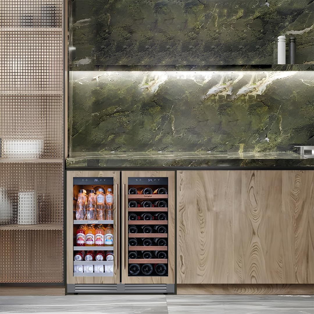 Ca'Lefort 30 Inch Panel Ready Wine and Beverage Refrigerator - 80 Can and 33 Bottle Wine Fridge Dual Zone 36-72°F Built in Cooler, 6.0 cu.ft Refrigerator Perfect for Home/Kitchen(Panels Not Included)