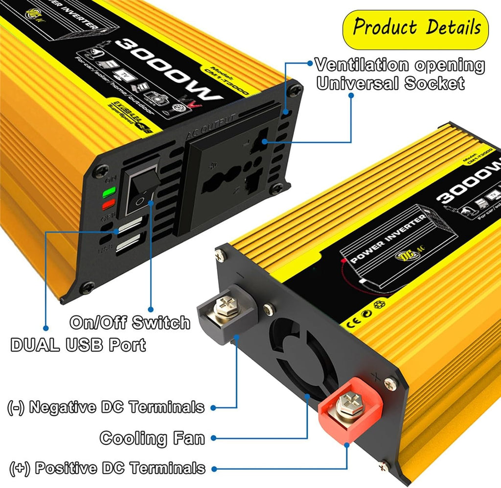 3000W Solar Generator Kit - 12V to 110V/220V Inverter, 75W Folding Solar Panel, 50A Controller, Portable Home Solar Power System for Off-Grid Use (Yellow)
