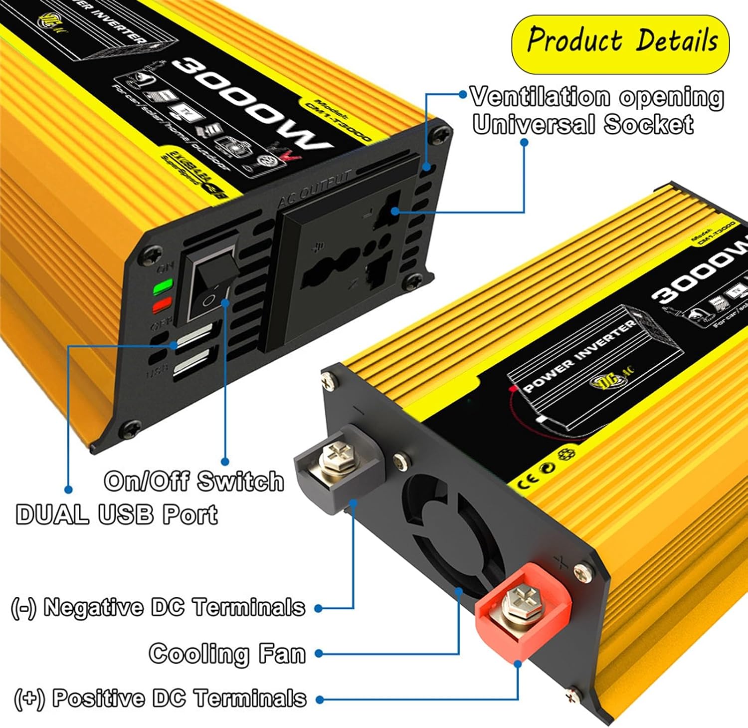 3000W Solar Power System Kit with 75W Folding Solar Panel, 12V to 220V Inverter, 50A Controller, Portable Solar Generator for Home and Outdoor Use (Yellow)