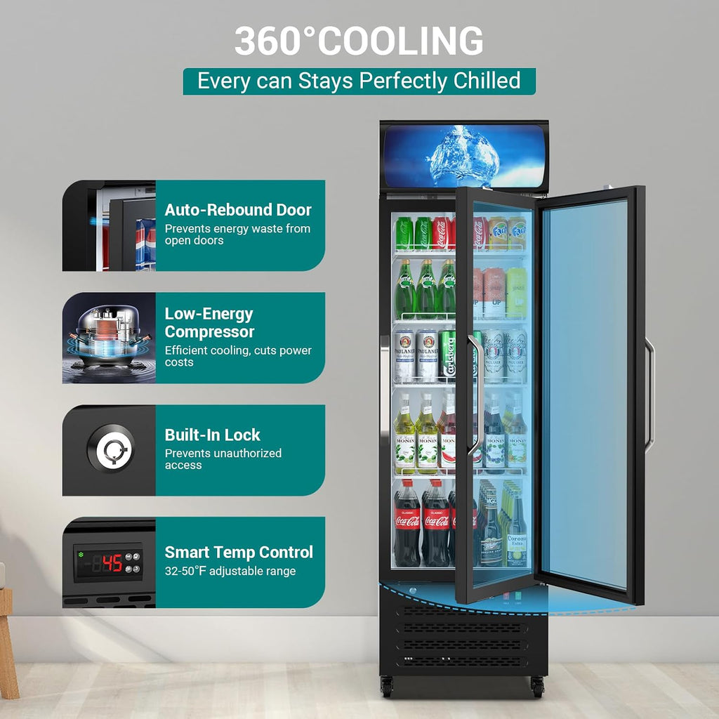 ETL & DOE Certified Commercial Beverage Refrigerator 14.8 Cu Ft, Commercial Display Fridge with Glass Door, Upright Merchandiser Refrigerator Cooler with Front LED Light for Stores, Restaurant, Office