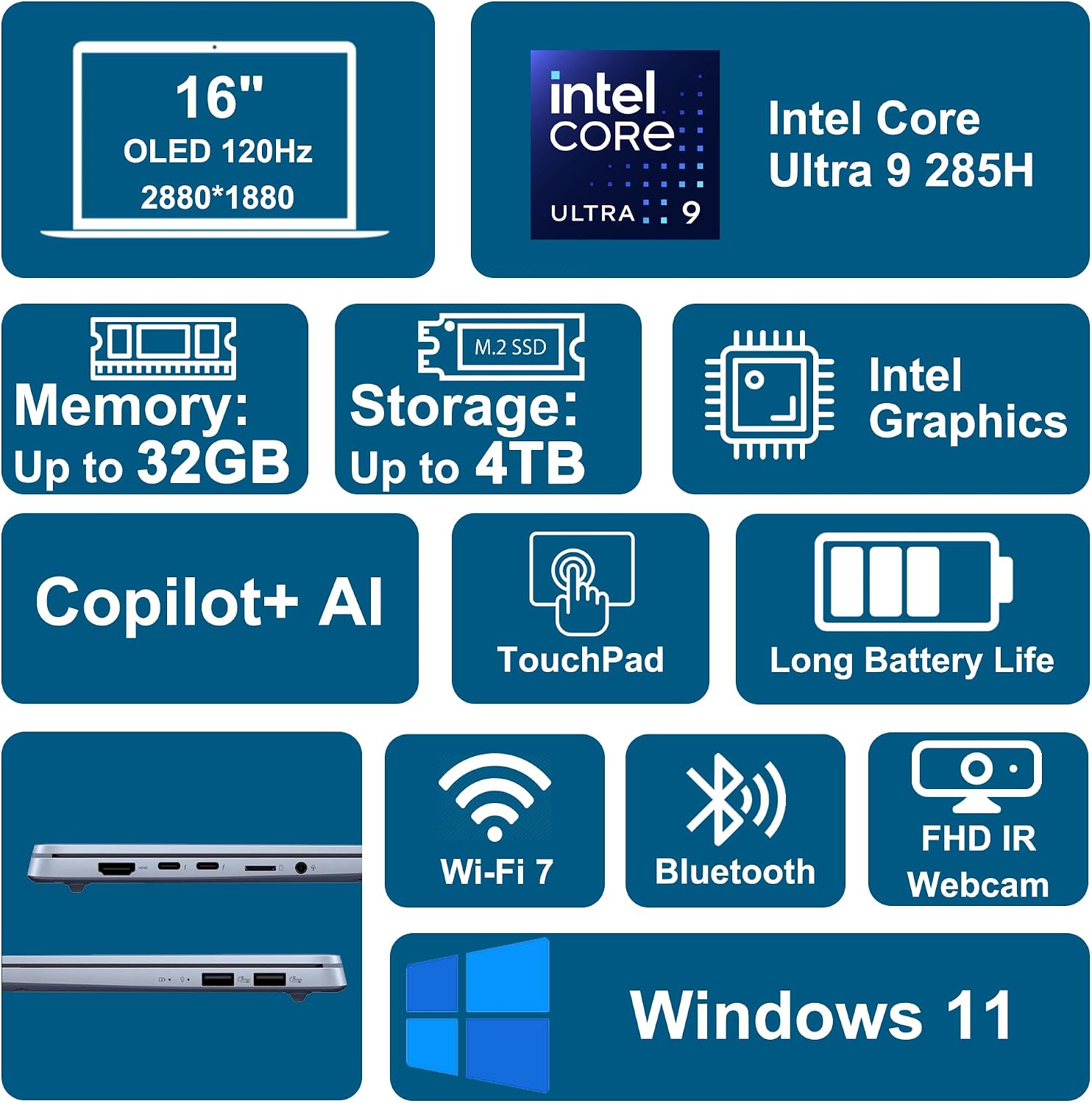 ASUS Vivobook S16 AI PC Laptop 16' 2.8k OLED 120Hz (600nits, 100% DCI-P3) Intel 16-core Ultra 9 285H 32GB RAM 2TB SSD Backlit for Creator Designer Business Professional Win11 ICP Hub