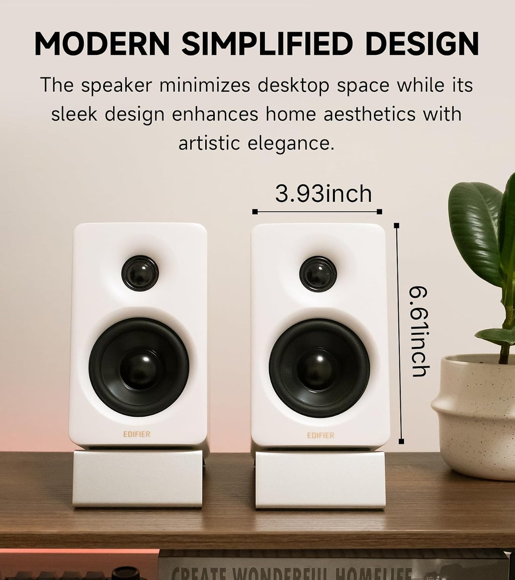 Edifier M60 Multimedia Speaker Bluetooth 5.3, 66W RMS, Hi-Res Audio & Hi-Res Wireless Audio, LDAC,3' Mid Bass & 1' Tweeter, USB-C & Aux Inputs, Compact Desktop Speaker - White