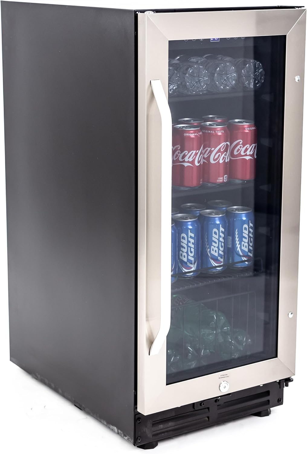 Avanti Beverage Cooler with Glass Door 72 Can Mini Refrigerator with Lock for Beer Soda Water Wine with Digital Temperature Control, 3.1-Cu.Ft., Metallic