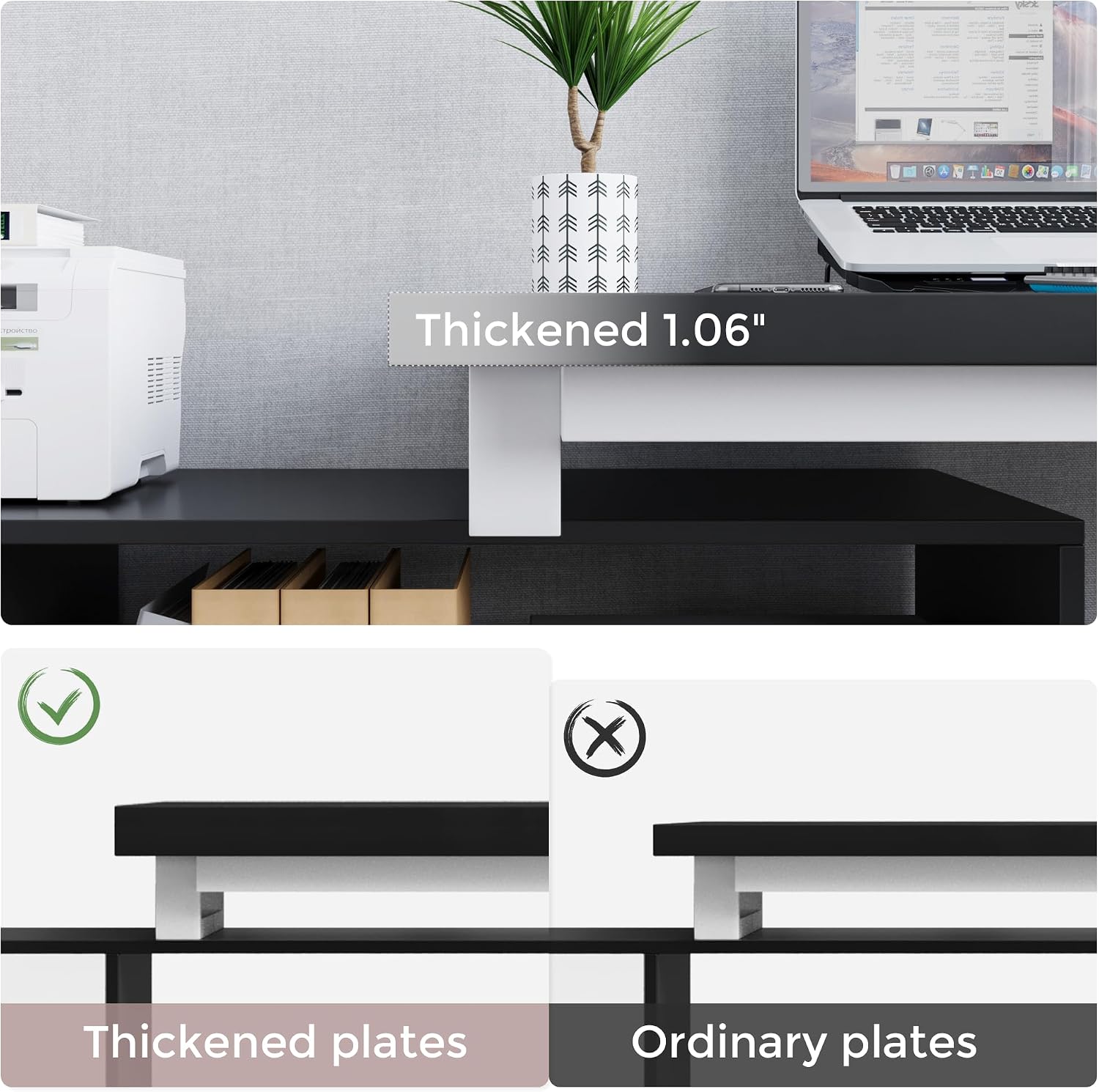 Home Office Computer Desk Corner Desk with 3 White Drawers and 2 Shelves, 53-inch L-Shaped Study Desk with Storage, Black + White