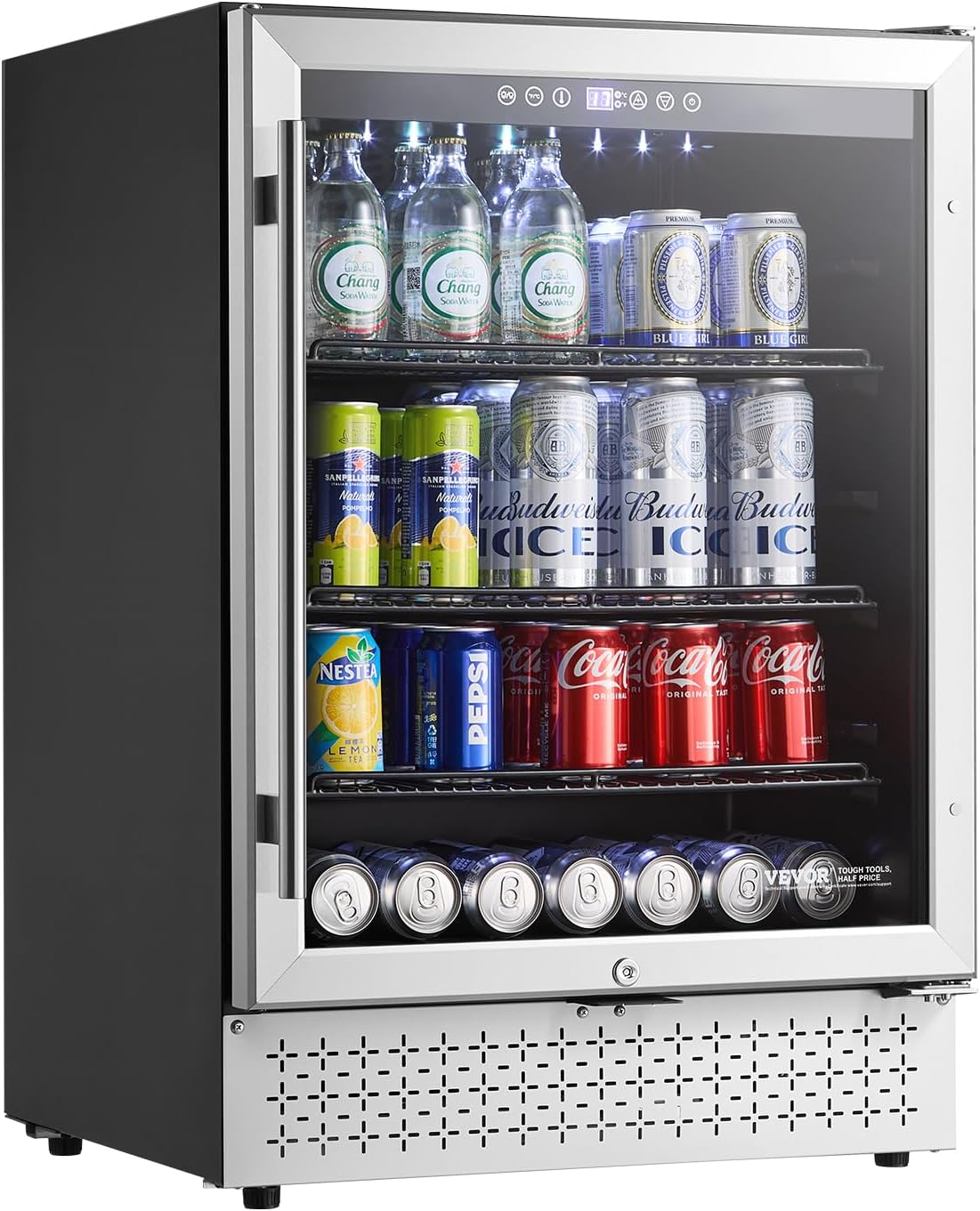 VEVOR Beverage Refrigerator Cooler, 154 Can Beverage Fridge, Mini Fridge with Glass Door, Adjustable Shelves, Digital Temperature Control, Built-in & Freestanding Soda Beer Fridge for Home Office Bar