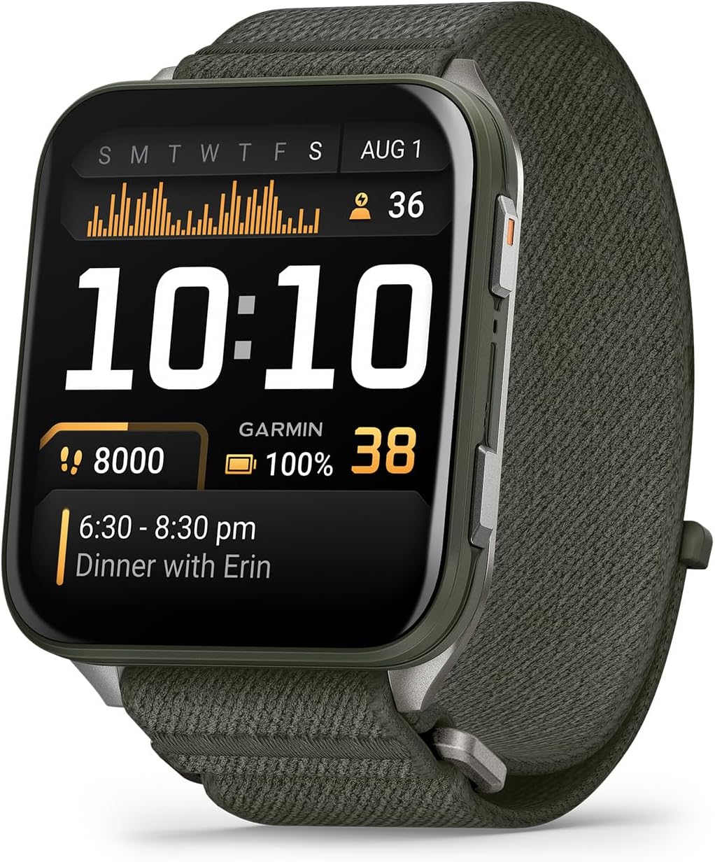 Garmin Venu X1, Thin and Lightweight GPS Smartwatch, 2 inch AMOLED Display, Advanced Health and Fitness Features, Moss with Titanium Caseback Bundle with Accessories