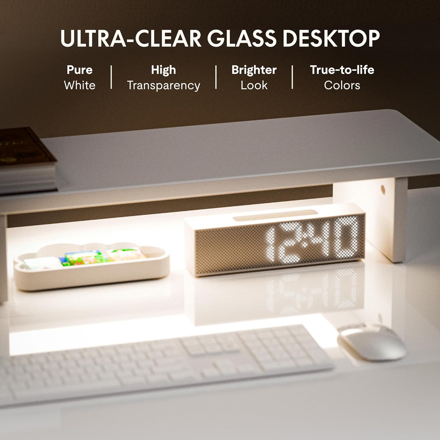 FLEXISPOT Comhar Electric Pure Glass Standing Desk with Drawer Desktop & USB Charge Ports, 48' Ergonomic Height Adjustable Sit to Stand Desk for Home Office (White, Glass)