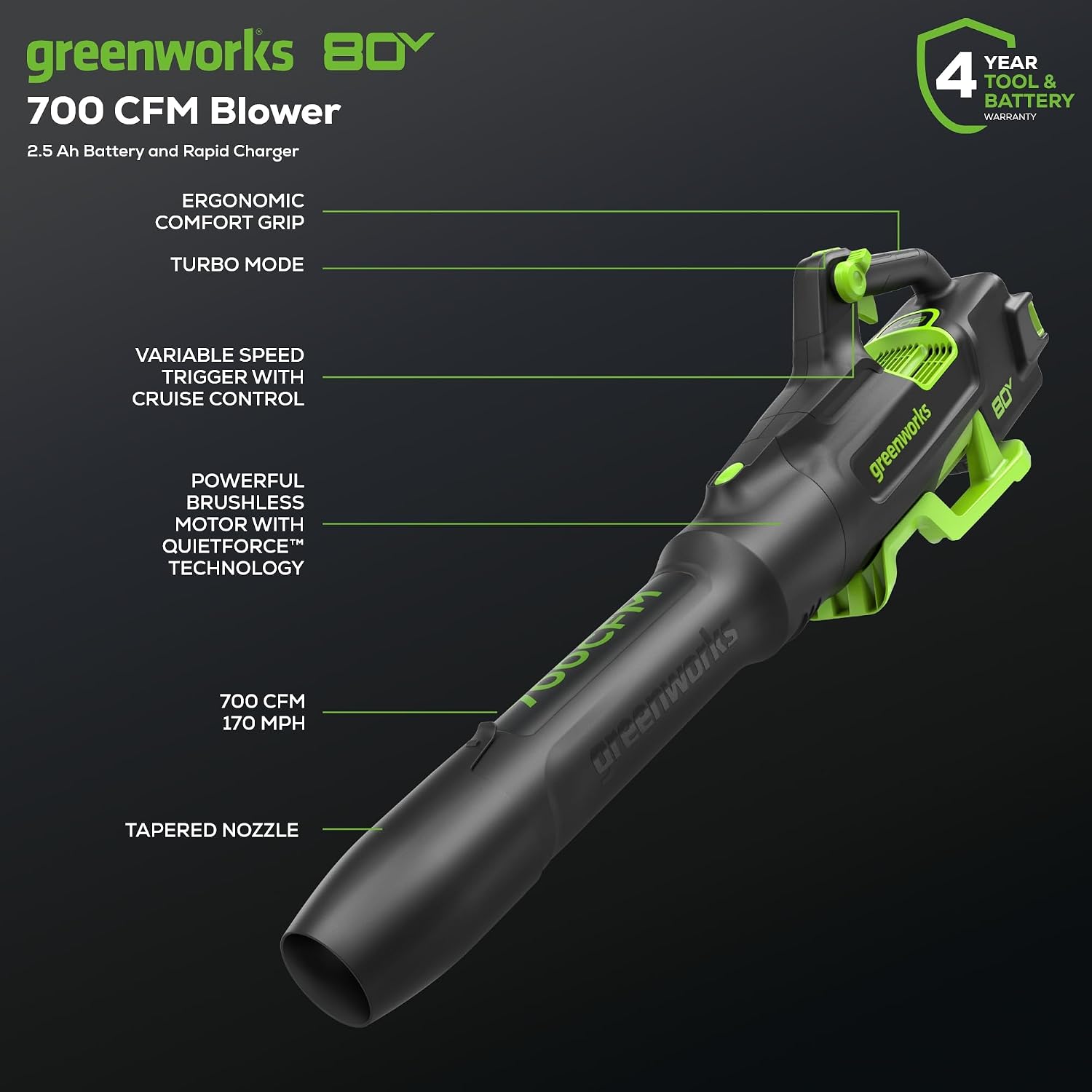 Greenworks 80V 16' Brushless Cordless String Trimmer and 700 CFM Leaf Blower Combo Kit, 2.5Ah Battery and Charger Included