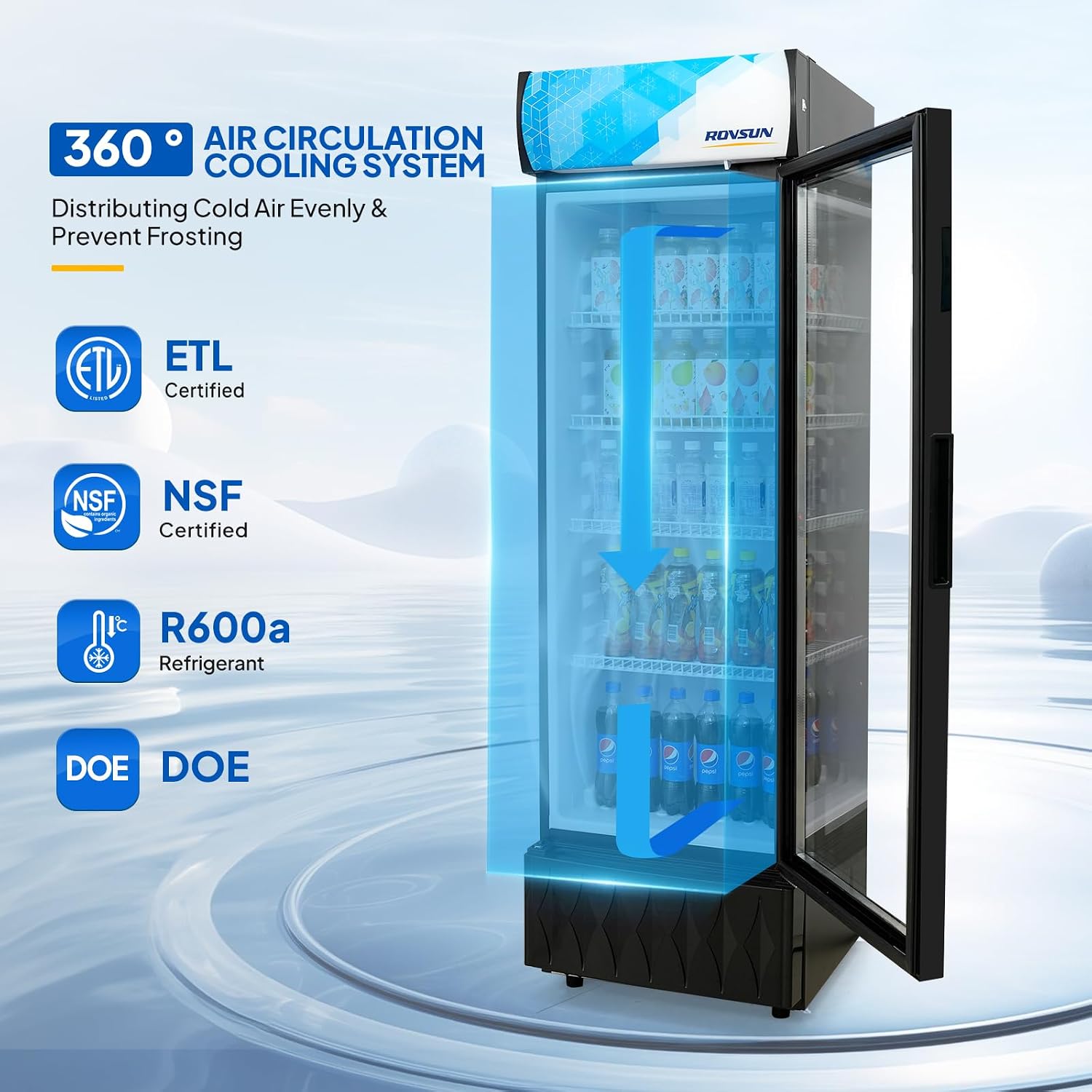 ROVSUN 8.5 Cu.Ft Commercial Beverage Refrigerator ETL NSF, Slim Merchandiser Refrigerator Display Refrigerator Beverage Cooler Glass Door Fridge w/Adjustable Shelves LED Light for Bar Restaurant Cafe