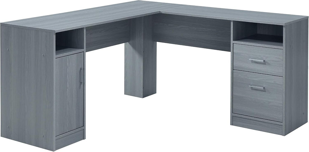 Techni Mobili Functional L-Shaped Computer Desk with storage, L is ⁠59.5' wide x 59.5' Long, Grey