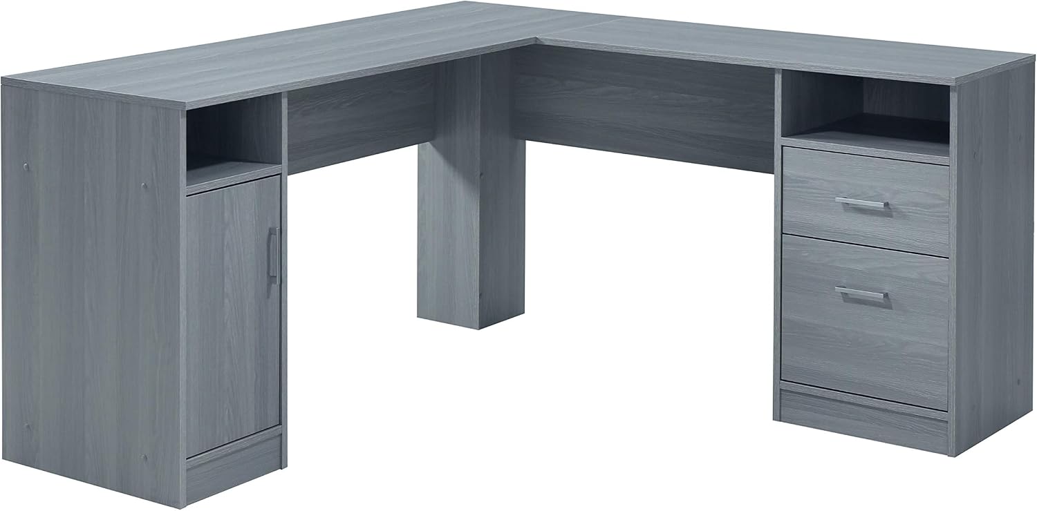 Techni Mobili Functional L-Shaped Computer Desk with storage, L is ⁠59.5' wide x 59.5' Long, Grey