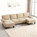 Karl home 111' Sectional Sofa U-Shaped 4-Seat Couch with Chaises Wood Grian Legs Chenille Fabric Upholstered for Living Room, Apartment, Office, Khaki