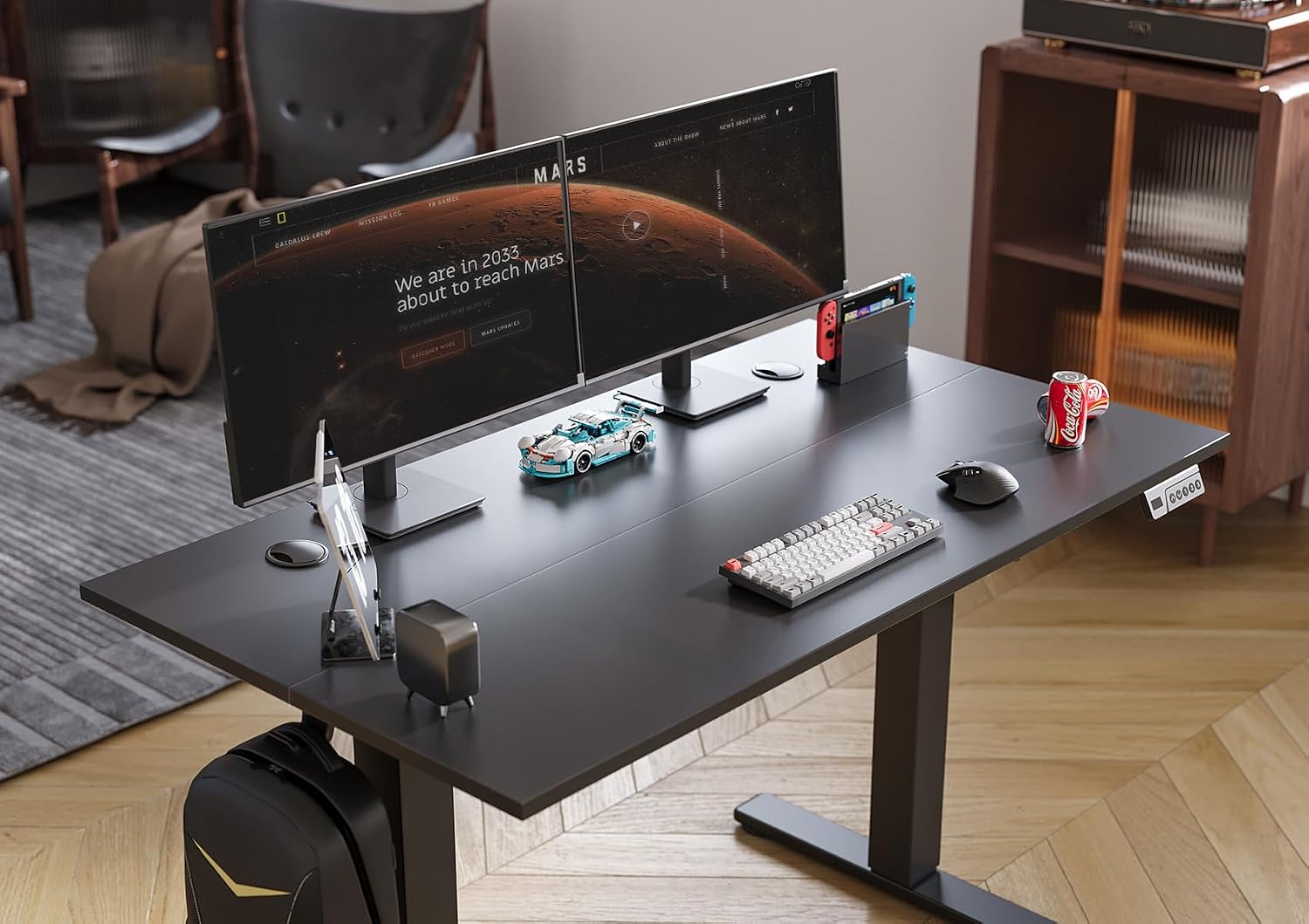 INNOVAR Electric Standing Desk, Adjustable Height Stand up Desks, 48 x 24 Inches Sit Stand up Desk for Home Office Computing, 3-Preset Memory Height Ergonomic Rising Desks, Deep Dark